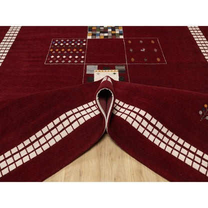 8'X10'1" Sangria Red Modern Hand Knotted Lori Buft Gabbeh Soft Wool Rug