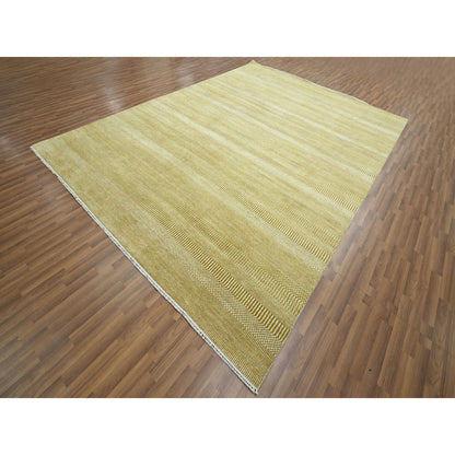 9'X12'3" Cumin Brown Modern Grass Design Hand Knotted Wool And Silk Rug