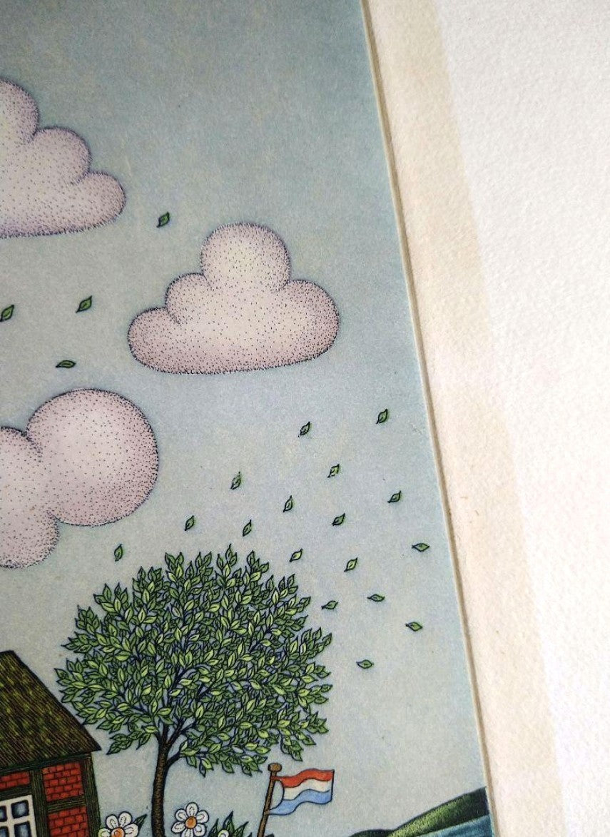 Volker Khn Etching Floating House On Boat Signed 204/300 Framed German Art