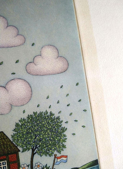 Volker Khn Etching Floating House On Boat Signed 204/300 Framed German Art