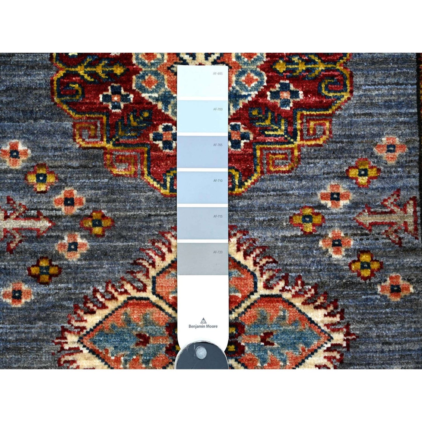 2'7"X8'4" Gray Hand Knotted Super Kazak Runner All Wool Oriental Rug