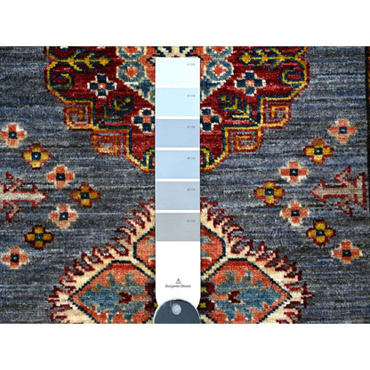 2'7"X8'4" Gray Hand Knotted Super Kazak Runner All Wool Oriental Rug