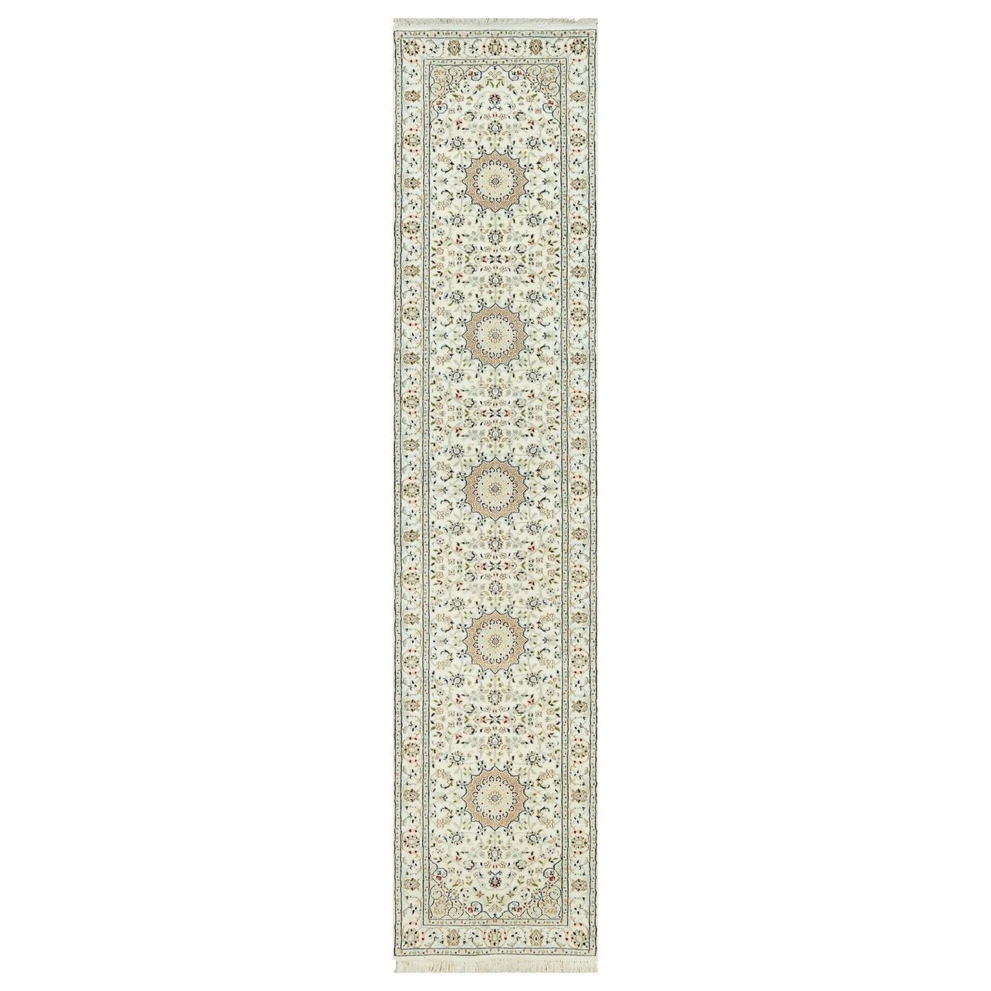 2'8"X12'1" Ivory Nain Hand Knotted 100% Wool 250 Kpsi Runner Oriental Rug