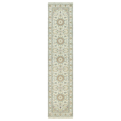 2'8"X12'1" Ivory Nain Hand Knotted 100% Wool 250 Kpsi Runner Oriental Rug