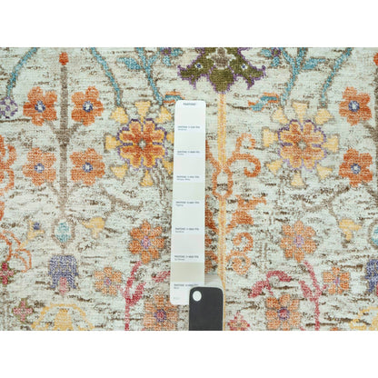4'1"X12' Beige Hand Knotted Vase Design Silk And Wool Wide Runner Rug