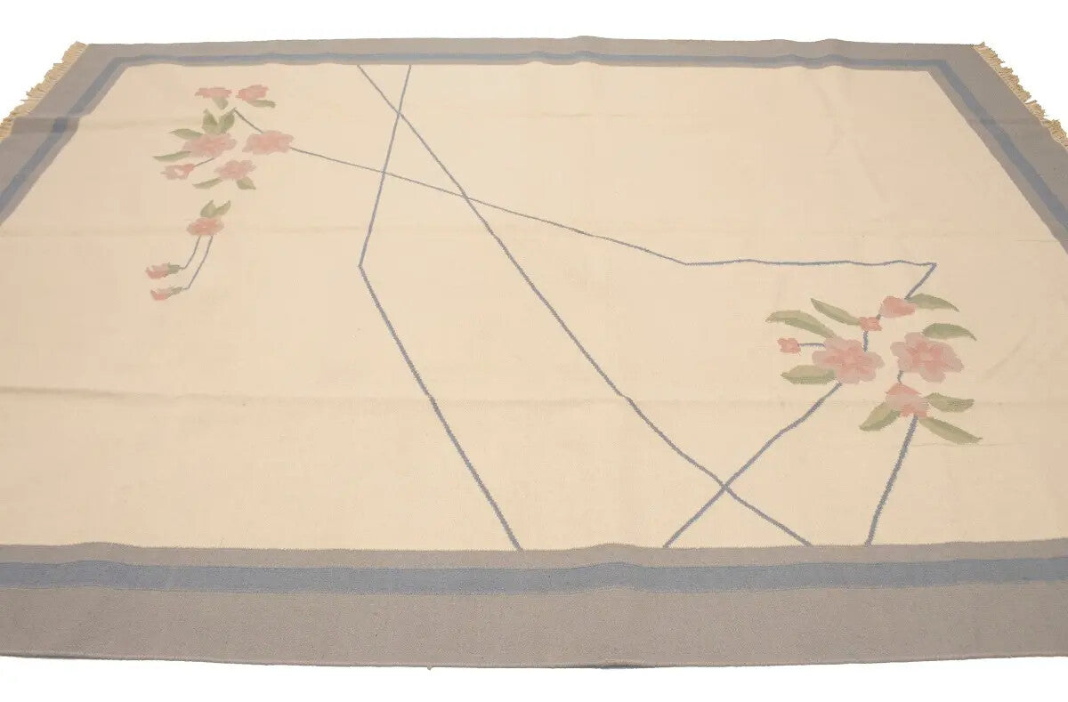 Large Contemporary Floral Dhurrie Rug Reversible