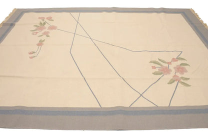 Large Contemporary Floral Dhurrie Rug Reversible