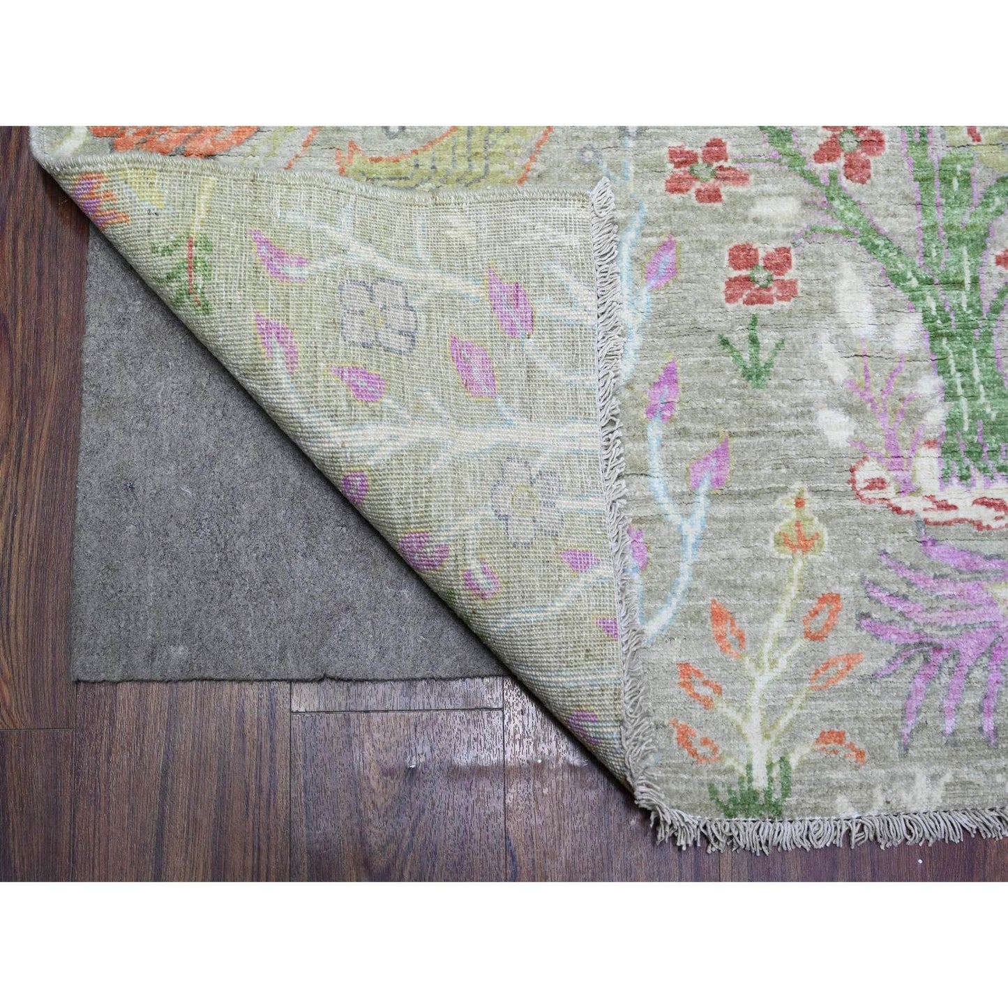 8'X8' Gin Green Soft Wool Afghan Peshawar Hand Knotted Square Rug