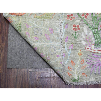 8'X8' Gin Green Soft Wool Afghan Peshawar Hand Knotted Square Rug