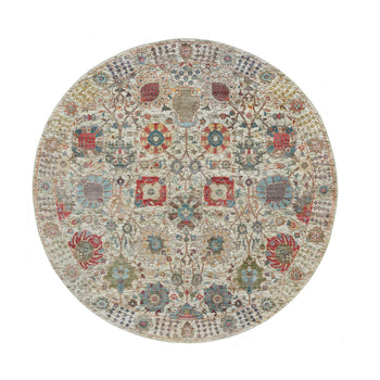 6'X6' Porcelain White Silk And Wool Hand Knotted Tebraz Vase Round Rug
