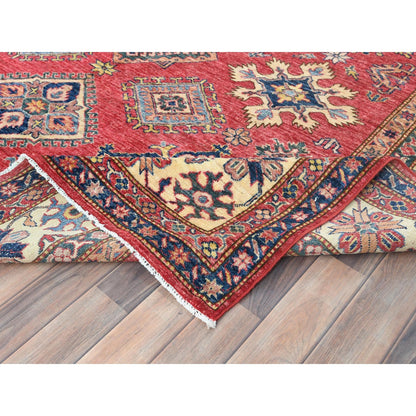 7'10"X10'6" Coral Red Natural Wool Hand Knotted Afghan Super Kazak Rug