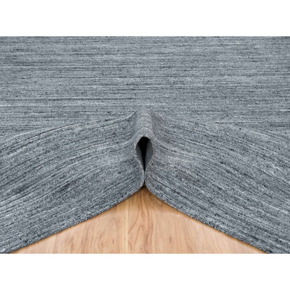 8'1"X8'1" Arsenic Gray Modern Striae Design Wool Hand Loomed Square Rug