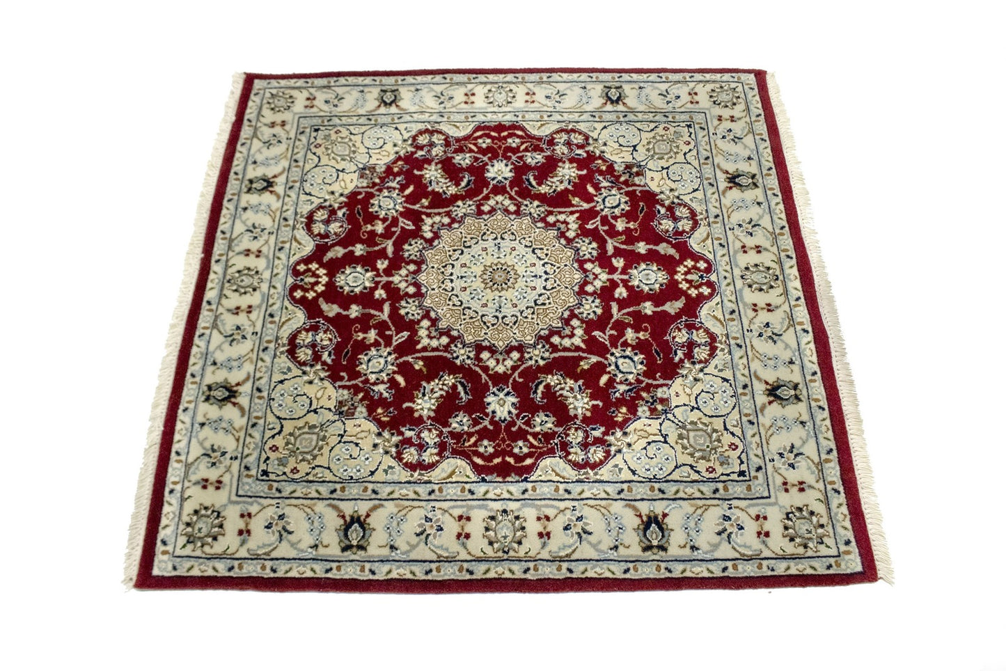 Carpet Hand-Knotted Indo-Nain Square Rug 4X4 Classic Floral Design Oriental