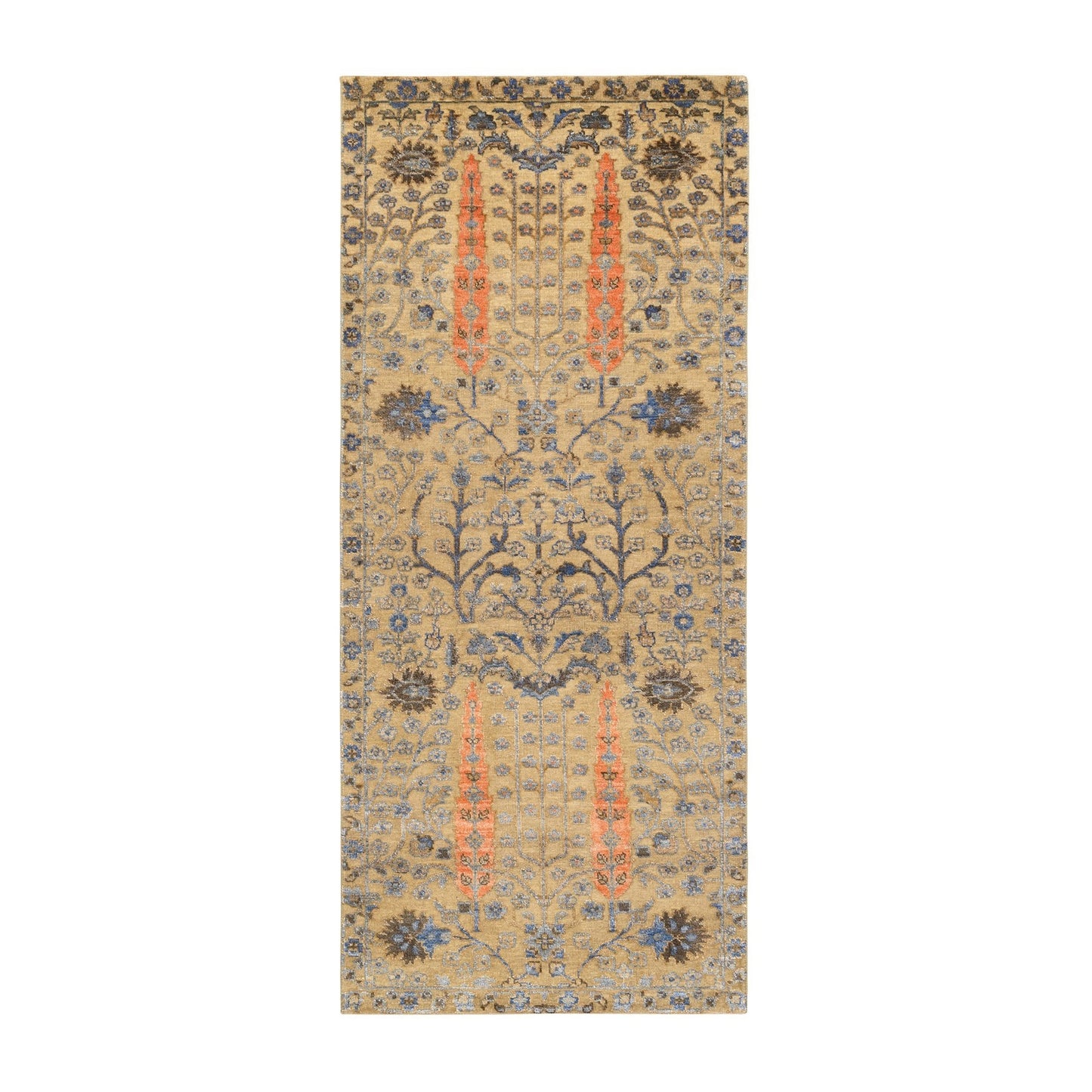 2'7"X6' Brown, Wool And Silk, Hand Knotted, Runner, Oriental, Rug