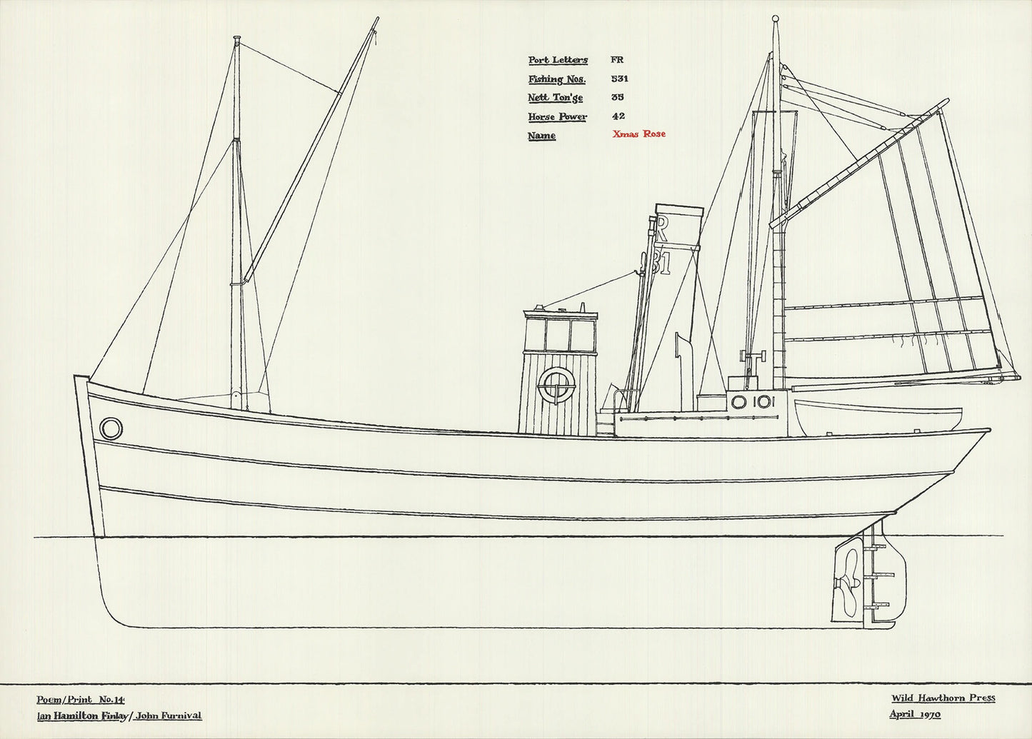 Ian Hamilton Finlay Poem/Print No.14 (Xmas Rose) " Serigraph Contem