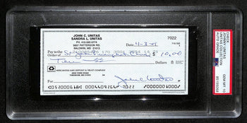 Johnny Unitas Hof Signed/Auto 2001 Bank Check Colts Psa/Dna Gem Mt 10 192619