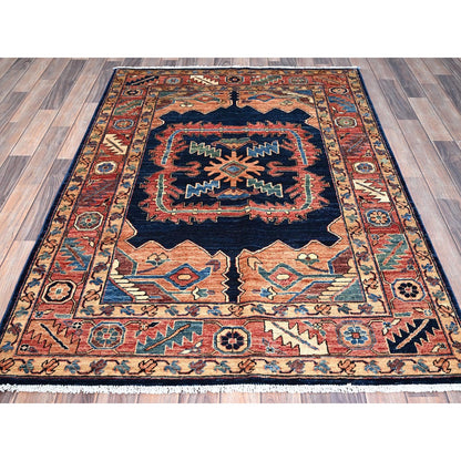 4'1"X6'2" Blue Heris Vegetable Dyes Design Extra Soft Wool Oriental Rug