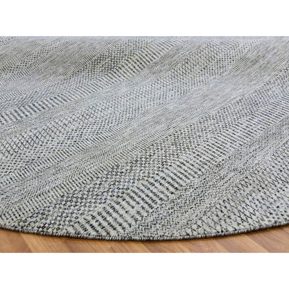 Rug 10'x10' Sea Gray Hand Knotted Round Pure Undyed Wool Grass Design