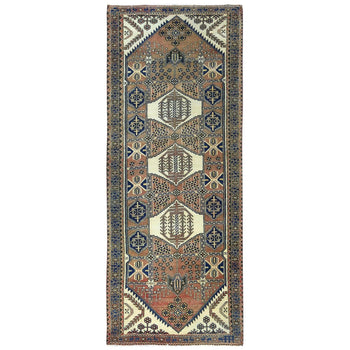 4'X10'Mocha Brown Farsian Heris Hand Knotted Wool Cropped Thin Runner Rug