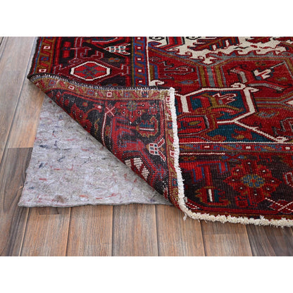 8'9"X10'4" Ruby Red Vintage Zoroastrian Heris 100% Wool Hand Knotted Rug