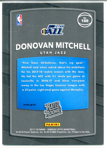 Donovan Mitchell 2017-18 Panini Donruss Optic Blue Velocity Rated Rookie Card #1