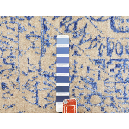 8'X8' Blue Wool And Silk Mamluk Design Jacquard Hand Loomed Round Rug