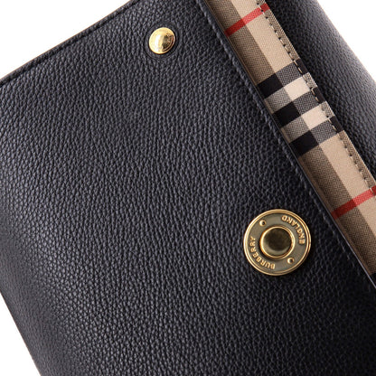 Burberry Note Crossbody Bag Leather With Vintage Check Canvas Medium