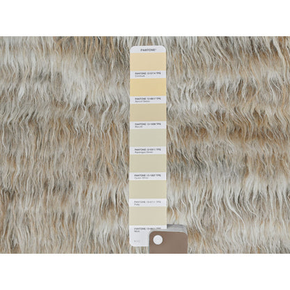 3'2"X5'6" Beige Hand Knotted Shaggy Moroccan Undyed Natural Wool Rug