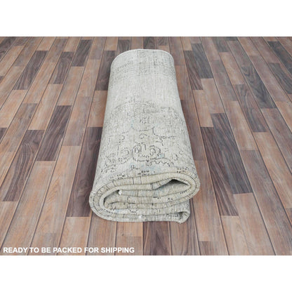 7'1"X10'8" Gray Old Farsian Hand Knotted Worn Down Wool Distressed Rug