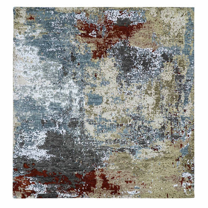 8'5"X8'5" Beige Hand Knotted Abstract Design Soft Wool Square Rug