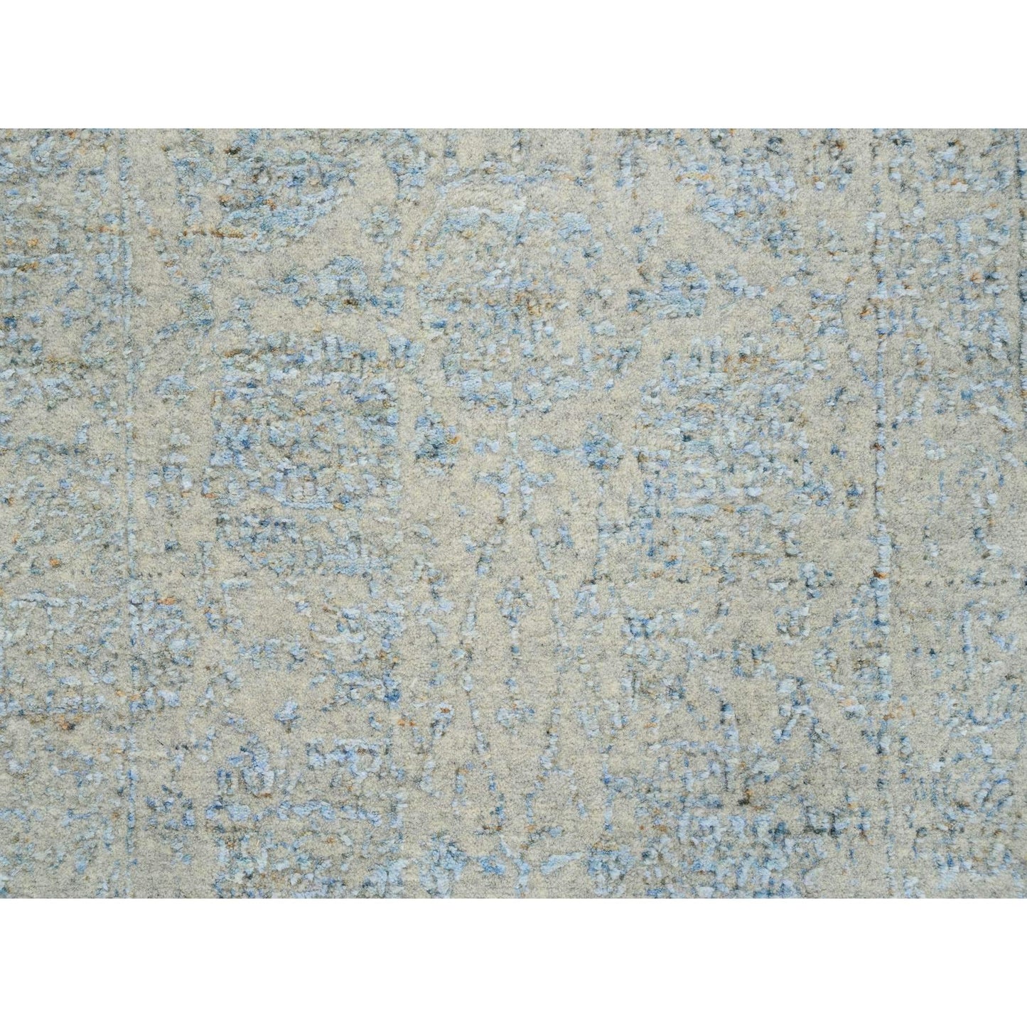 2'6"X8' Gray Jacquard Hand Loomed Tebraz Design Wool And Silk Runner Rug