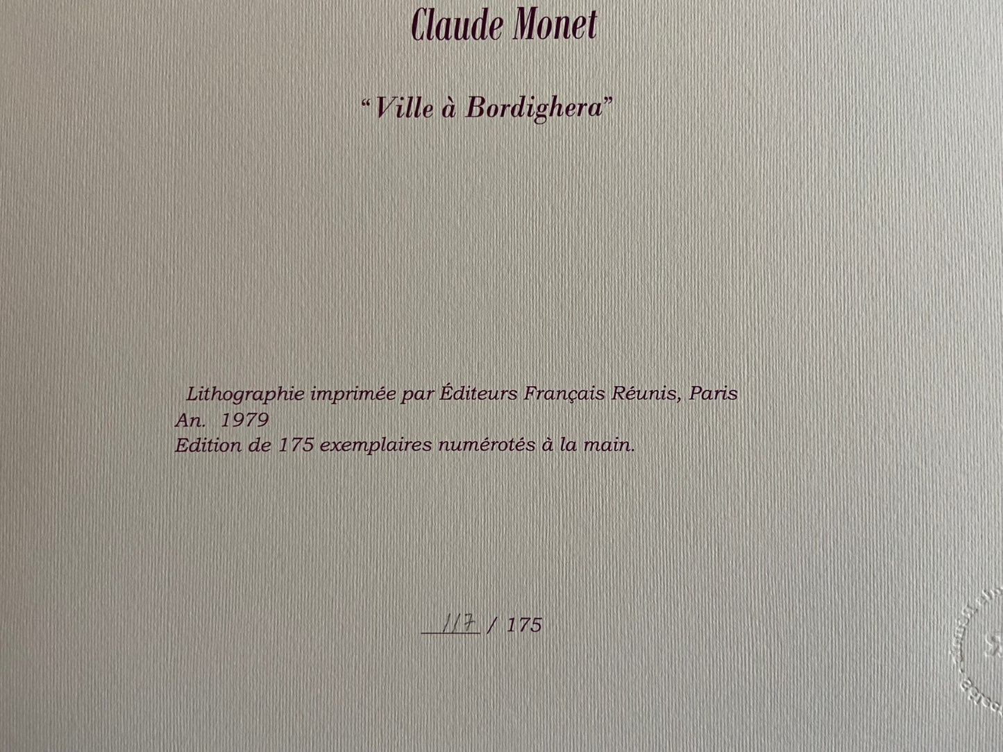 Claude Monet Lithograph Signed Coa