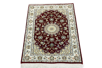 Small Hand-Knotted Red Floral Indo-Nain Oriental