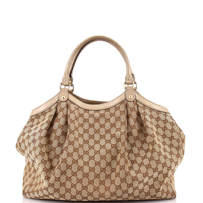 Gucci Sukey Tote Gg Canvas With Leather Large