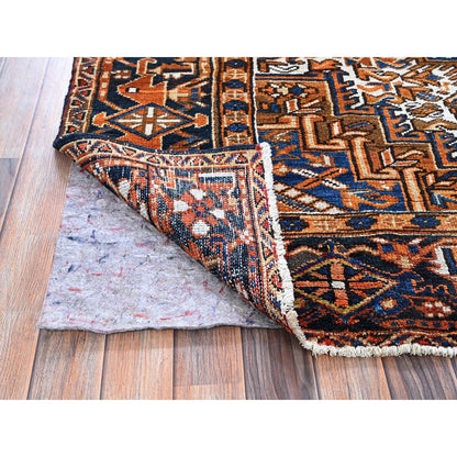 7'4"X10'1" Apricot Orange Vintage Zoroastrian Heris Wool Hand Knotted Rug