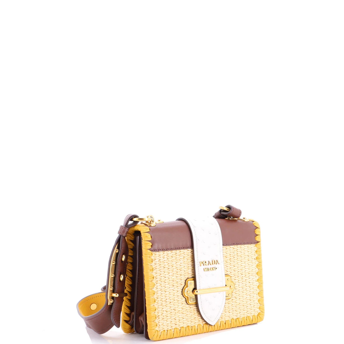 Prada Cahier Crossbody Bag Straw And Leather With Ostrich Small