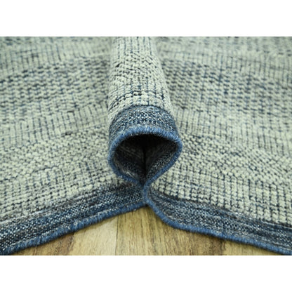 10'X13'9" Blue Distressed Rug Hand Knotted Pure Wool Oxidized Grass Design