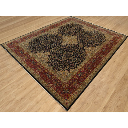8'X9'10" Black Hand Knotted Kishoon Revival 300 Kpsi Rug New Zealand Wool