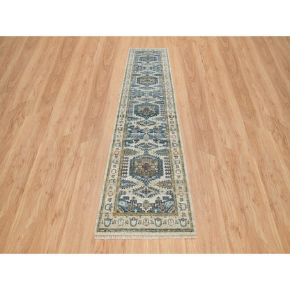 2'7"X11'10" Ivory Hand Knotted Reimagined Viss Design Runner Oriental Rug