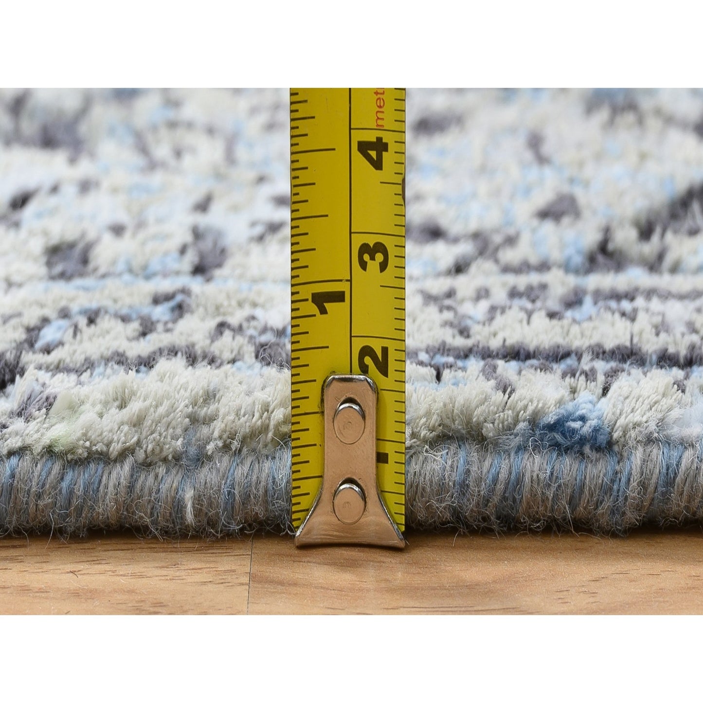 2'6"X6'1" Gray Hand Knotted Broken Kishoon Design Wool/Silk Runner Rug