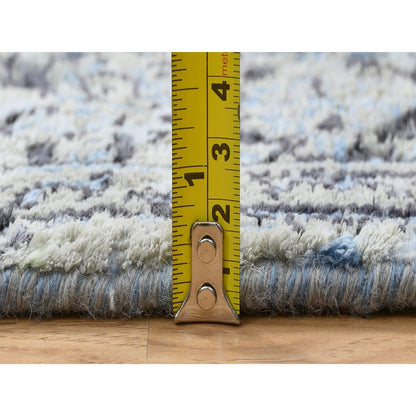 2'6"X6'1" Gray Hand Knotted Broken Kishoon Design Wool/Silk Runner Rug