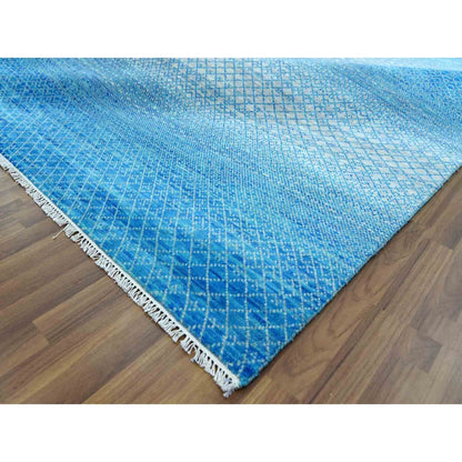 9'1"X12'2" Blue Hand Knotted Chiaroscuro Collection Wool Oriental Rug