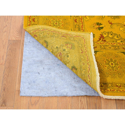 8'2"X10'1" Golden Overdyed Zoroastrian Design Wool Hand Knotted Rug