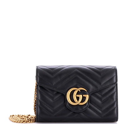 Gucci Gg Marmont Chain Wallet Matelasse Leather Mini