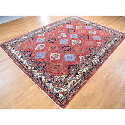 10'X14' Imperial Red Afghan Ersari Pure Wool Hand Knotted Rug