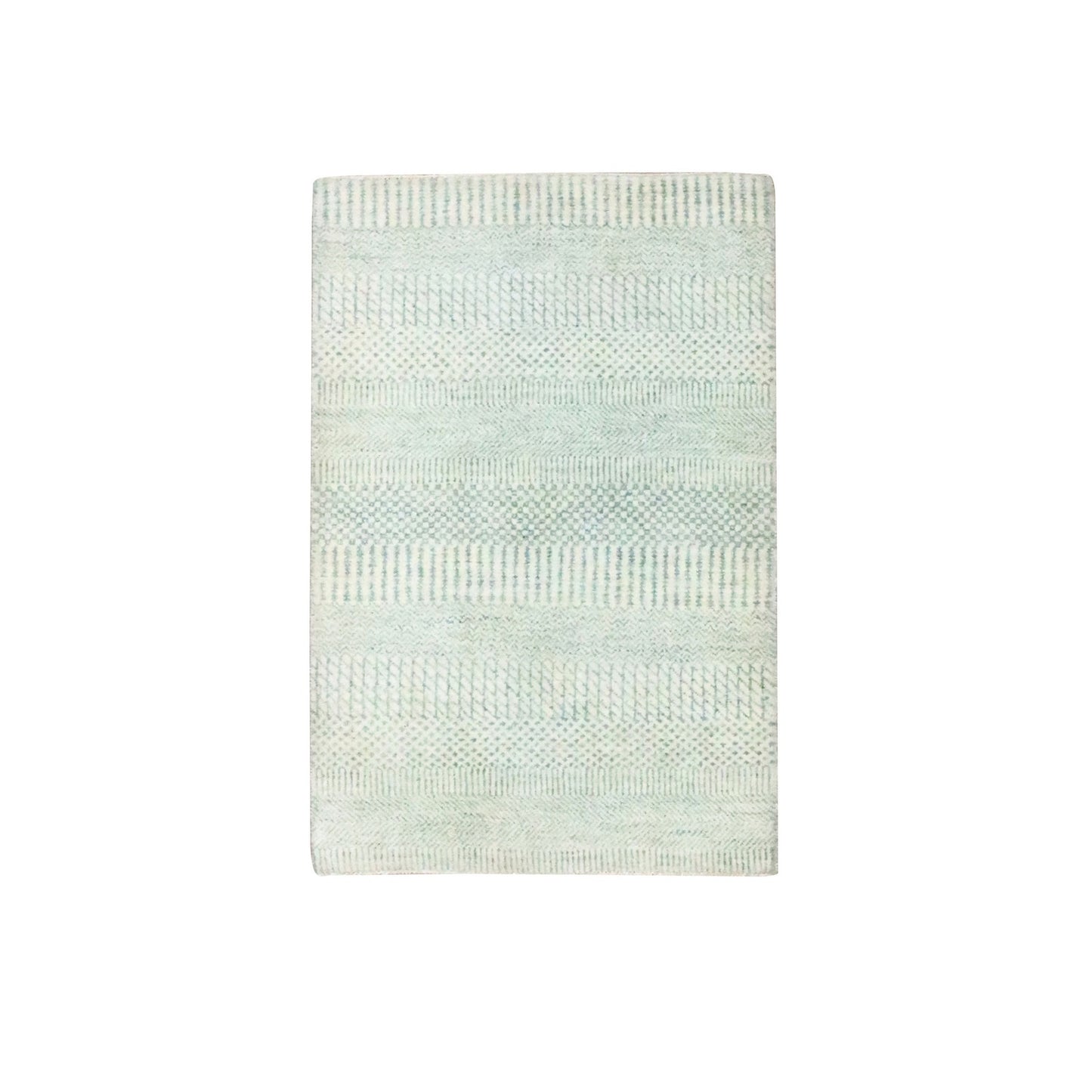 Ivory Hand Knotted 2'x3' Wool With Silk Modern Grass Design Rug