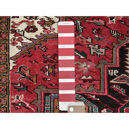 7'10"X11'5" Red Pure Wool Hand Knotted Antique Zoroastrian Heris Rug