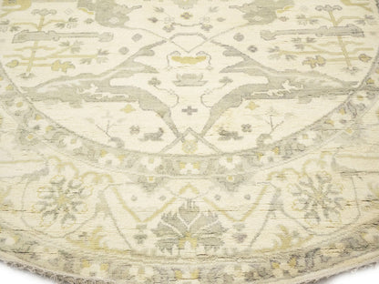 Hand-Knotted Oushak Oriental Round Rug Floral