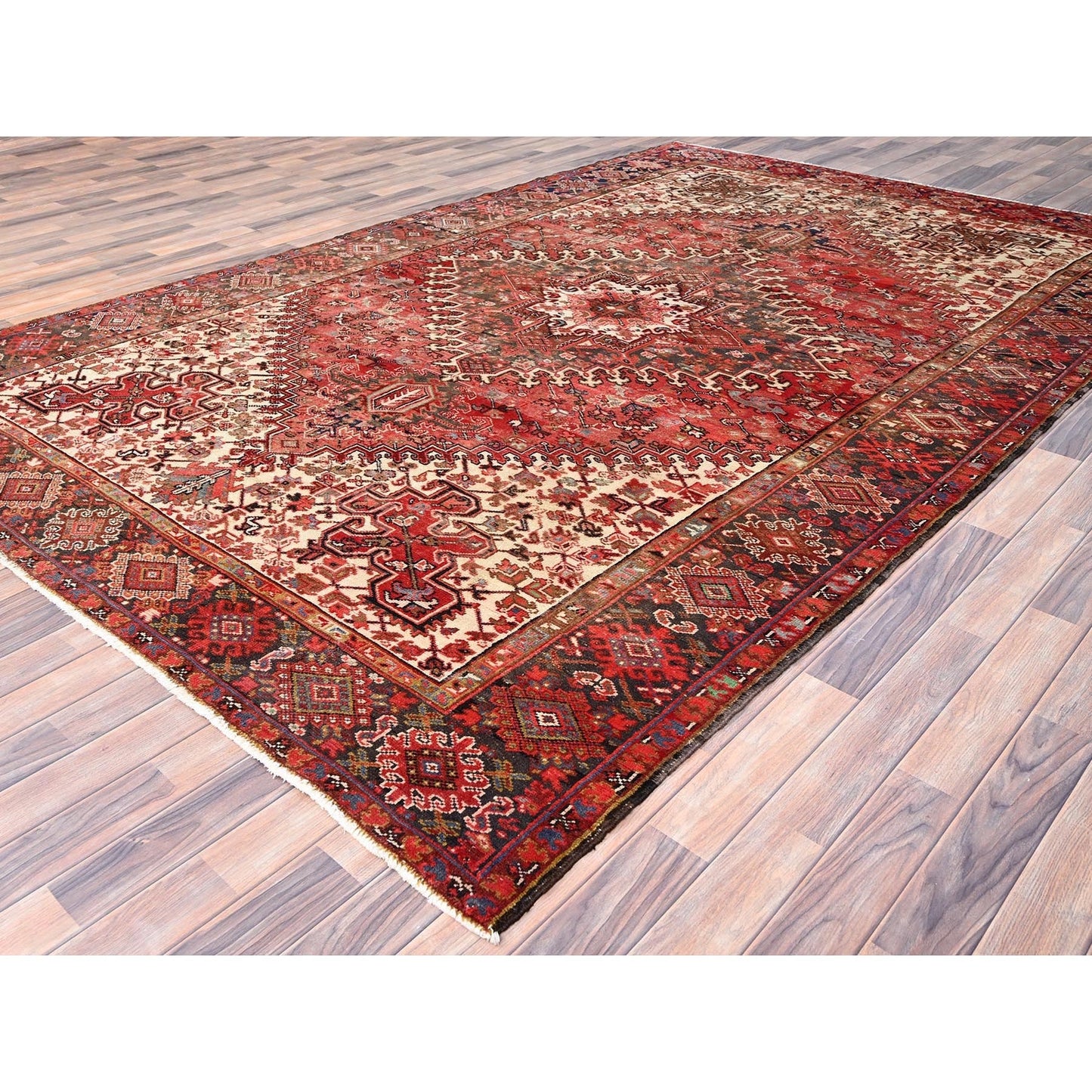 7'10"X11'10" Bills Red Heris Zoroastrian Hand Knotted Wool Oriental Rug