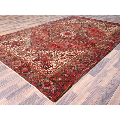7'10"X11'10" Bills Red Heris Zoroastrian Hand Knotted Wool Oriental Rug